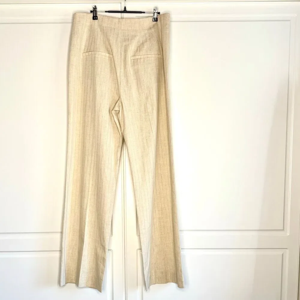 NWT Veronica Breard Jude stripe cotton blend pants in ivory with gold stripes Si - Picture 8 of 16